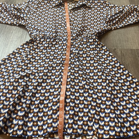 Zara Geometric Print 3/4 sleeve A-line button down collared Dress size S EUC - Picture 6 of 8